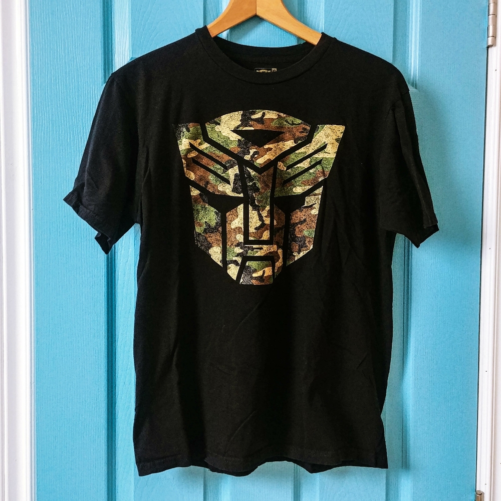 ►2/$15 Deal◄ Transformers Autobot Camo Logo Black Graphic T-shirt